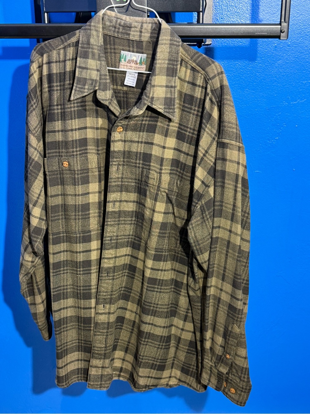 Vintage EMS Heavyweight Green Plaid Flannel Shirt XL